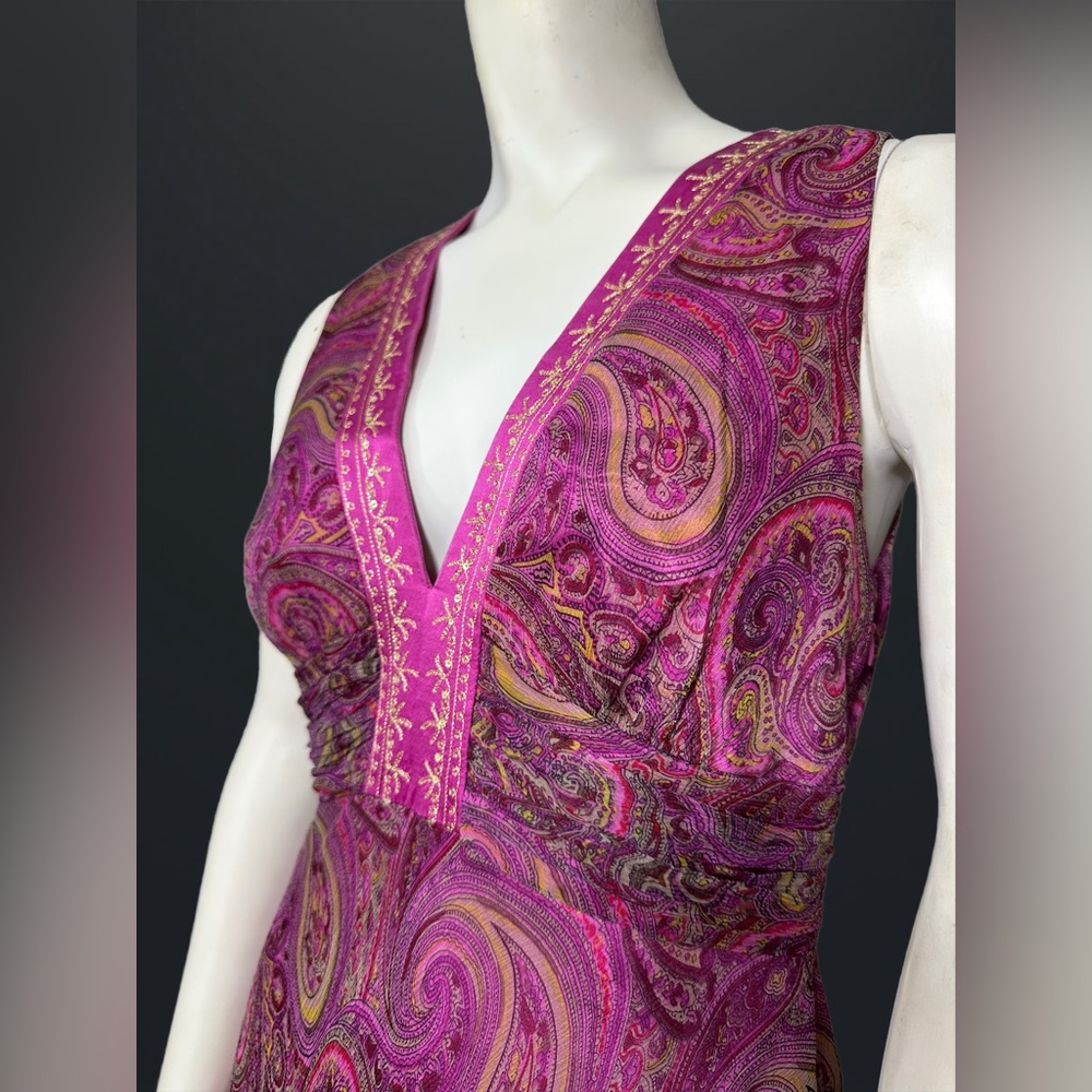 Boho Y2K Laundy by Shelli Segal  Pink Paisley Midi Dress | 100% Silk | Size 6